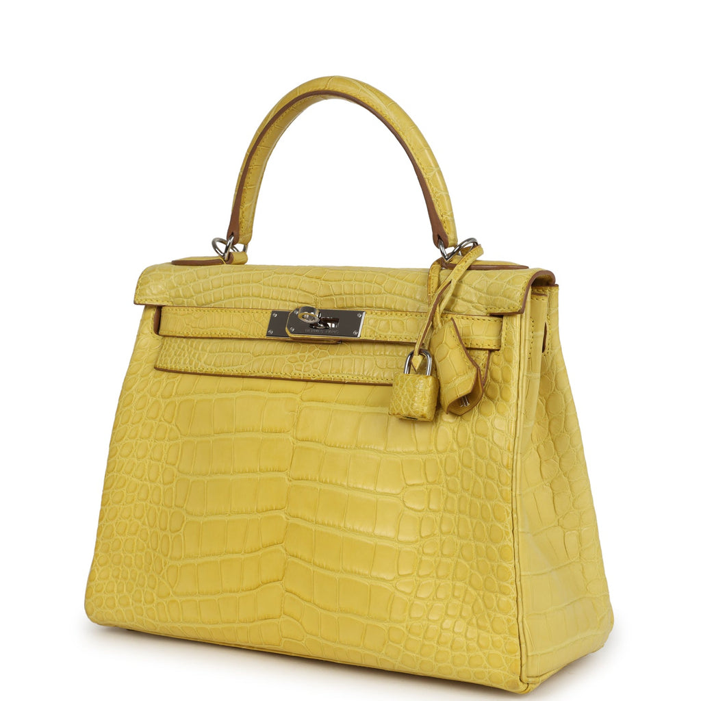Pre-owned Hermes Kelly Retourne 28 Mimosa Matte Alligator Mississippiensis Palladium Hardware - Image 4