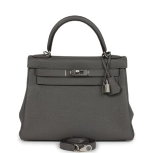 Hermes Kelly Retourne 28 Gris Meyer Clemence Palladium Hardware