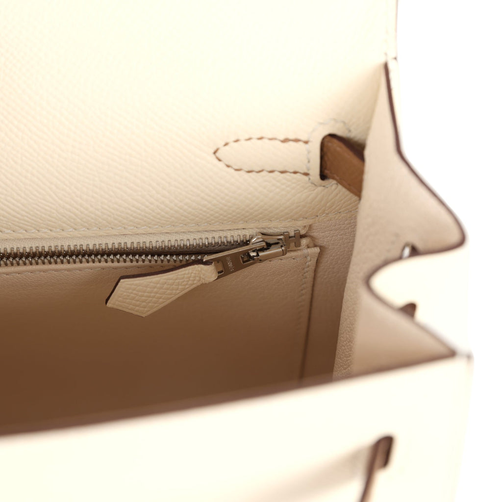 Hermes Kelly Sellier 25 Tri-Color Nata, Gris Meyer and Chai Epsom Palladium Hardware - Image 10