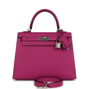 Hermes Kelly Sellier 25 Rose Pourpre Epsom Palladium Hardware