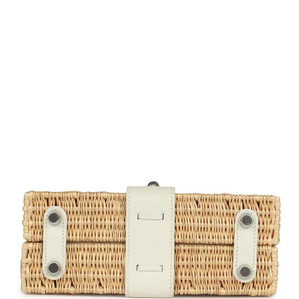 Hermes Mini Picnic Kelly 20 White Swift and Osier Wicker Palladium Hardware - Image 7
