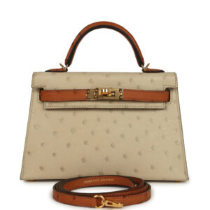 Hermes Special Order (HSS) Kelly Sellier 20 Parchemin and Cognac Ostrich Gold Hardware