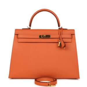 Pre-owned Hermes Kelly Sellier 35 Mango Epsom Gold Hardware