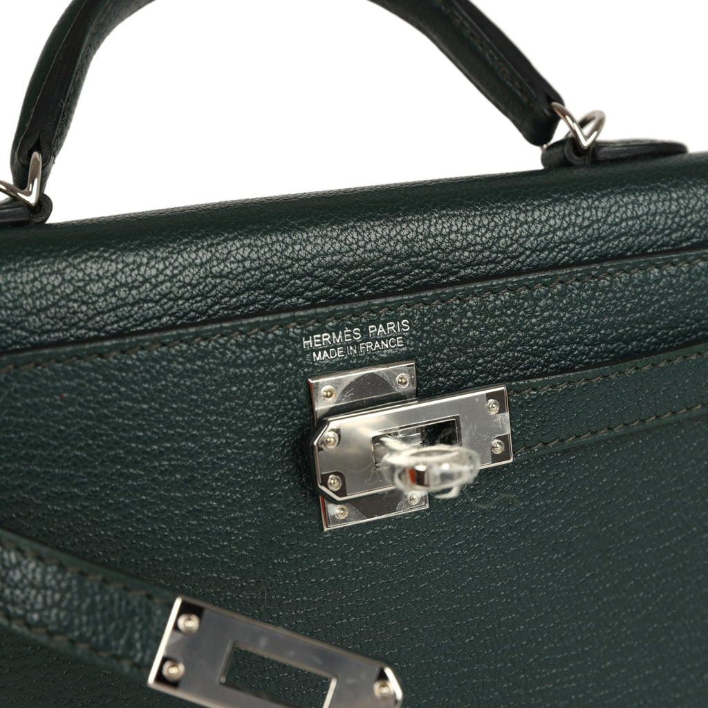 Pre-owned Hermes Kelly Sellier 20 Vert Titien Verso Chevre Mysore Palladium Hardware - Image 8