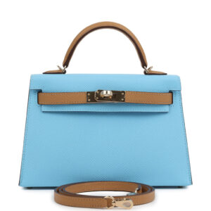 Hermes Special Order (HSS) Kelly Sellier 20 Bleu Celeste and Biscuit Epsom Permabrass Hardware