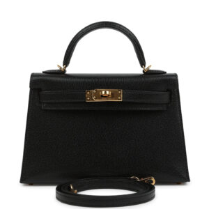 Pre-owned Hermes Kelly Sellier 20 Black Chevre Chamkila Gold Hardware