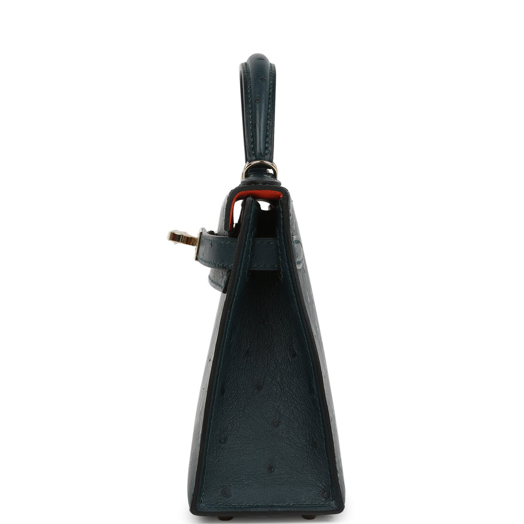 Hermes Special Order (HSS) Kelly Sellier 20 Vert Cypres Verso Ostrich Permabrass Hardware - Image 4