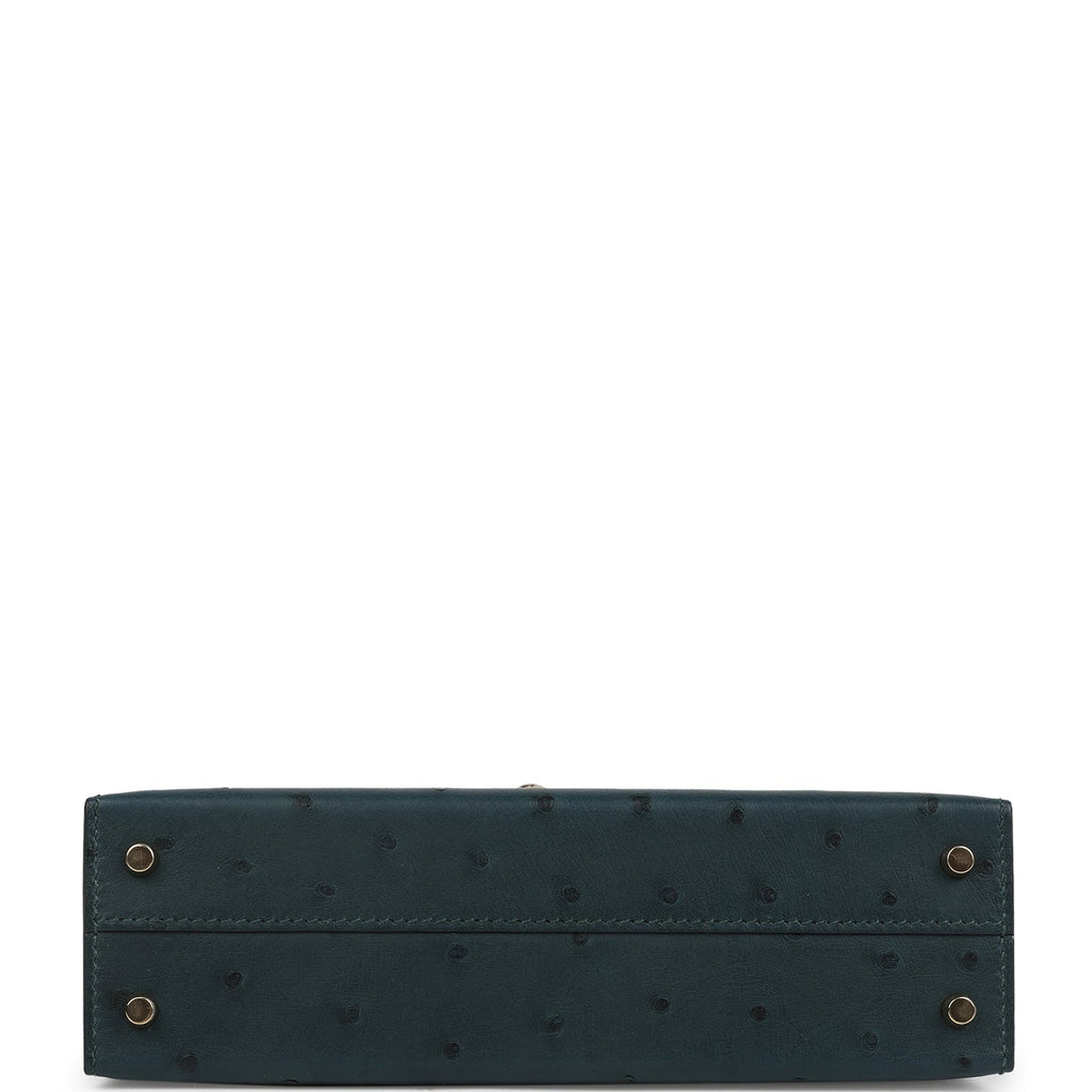Hermes Special Order (HSS) Kelly Sellier 20 Vert Cypres Verso Ostrich Permabrass Hardware - Image 7