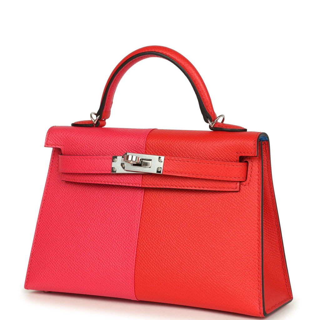 Pre-owned Hermes Casaque Kelly Sellier 20 Rouge de Coeur and Rose Extreme Epsom Palladium Hardware - Image 6