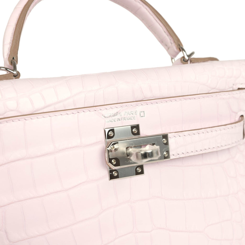 Hermes Kelly Sellier 20 Mauve Pale Boreal Satin Alligator Palladium Hardware - Image 8