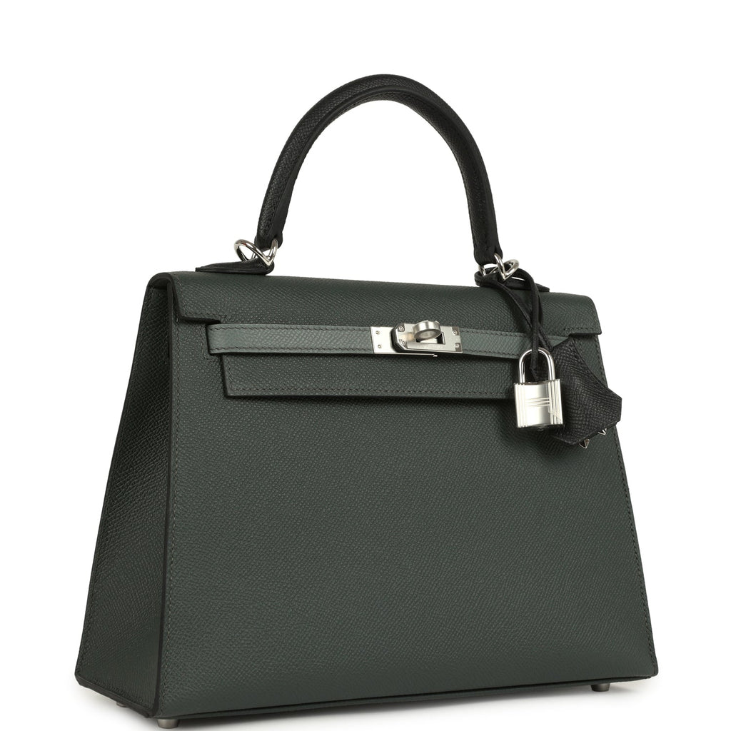 Hermes Kelly Sellier 25 Tri-Color Black, Vert Amande and Vert Mangrove Epsom Palladium Hardware - Image 3