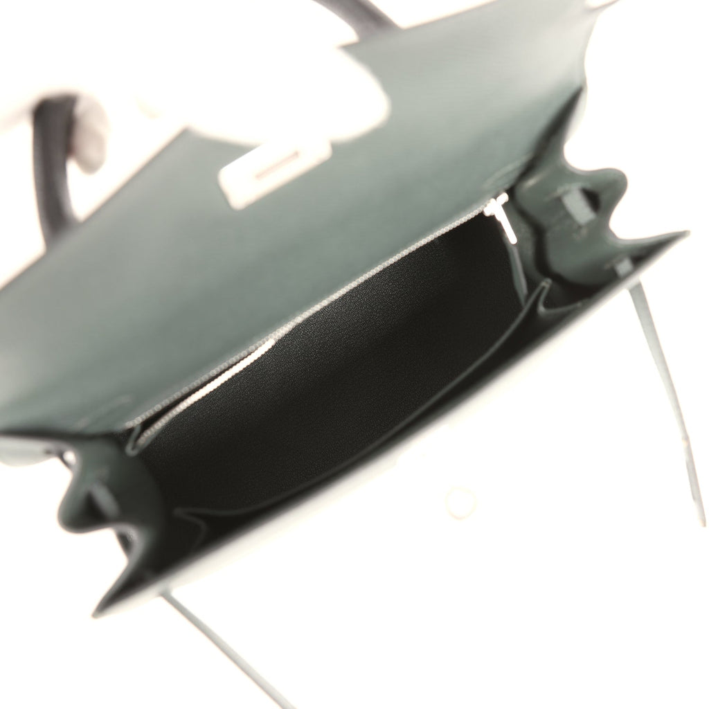 Hermes Kelly Sellier 25 Tri-Color Black, Vert Amande and Vert Mangrove Epsom Palladium Hardware - Image 10