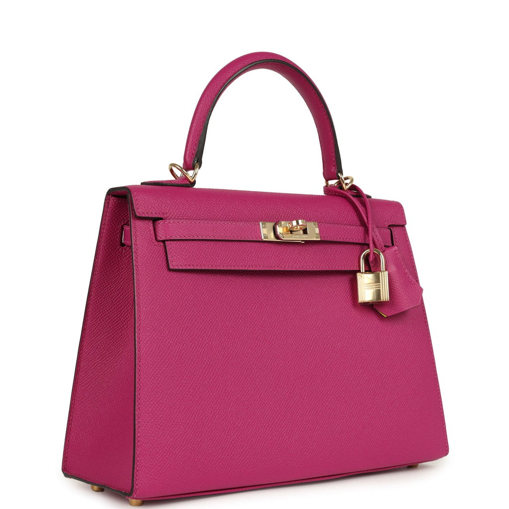 Pre-owned Hermes Special Order (HSS) Kelly Sellier 25 Rose Pourpre Verso Epsom Permabrass Hardware - Image 3