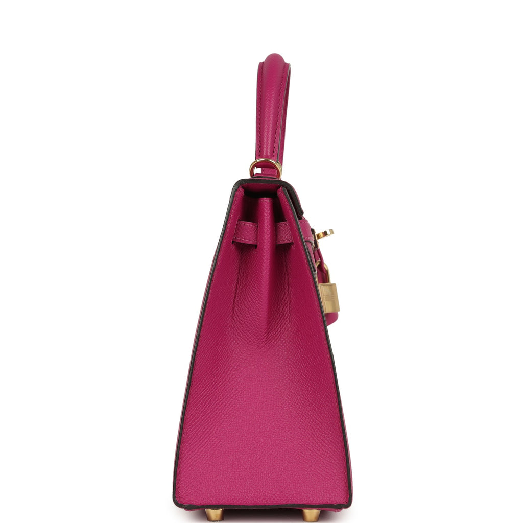 Pre-owned Hermes Special Order (HSS) Kelly Sellier 25 Rose Pourpre Verso Epsom Permabrass Hardware - Image 4