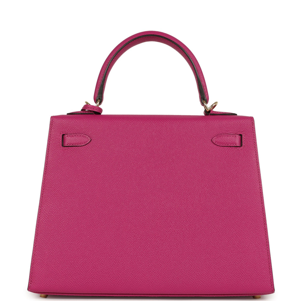 Pre-owned Hermes Special Order (HSS) Kelly Sellier 25 Rose Pourpre Verso Epsom Permabrass Hardware - Image 5