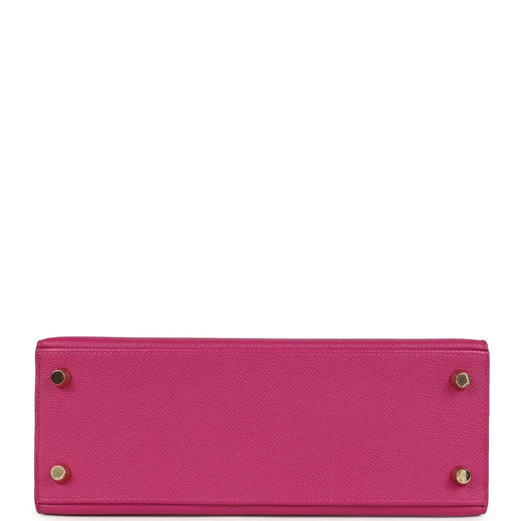 Pre-owned Hermes Special Order (HSS) Kelly Sellier 25 Rose Pourpre Verso Epsom Permabrass Hardware - Image 7