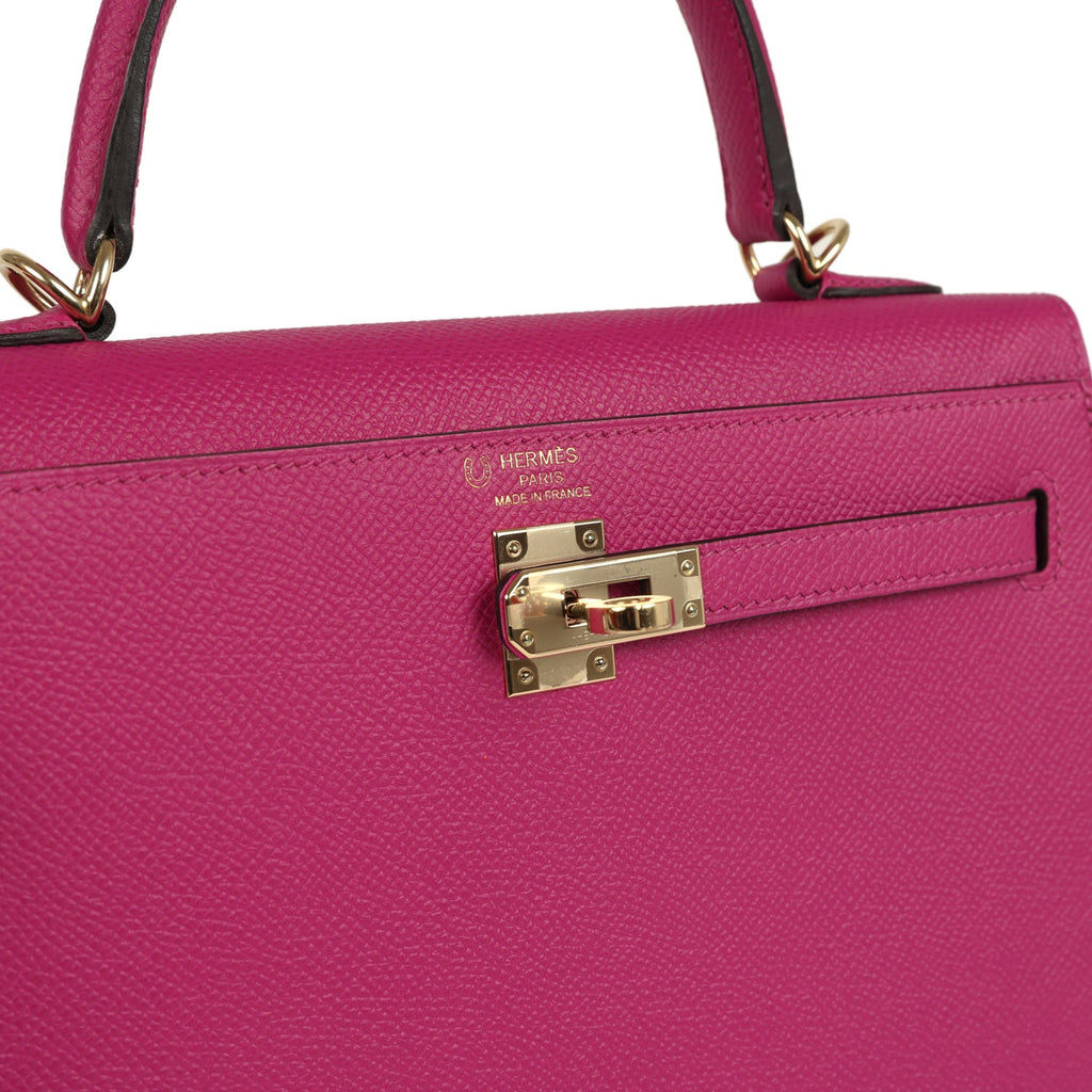 Pre-owned Hermes Special Order (HSS) Kelly Sellier 25 Rose Pourpre Verso Epsom Permabrass Hardware - Image 8