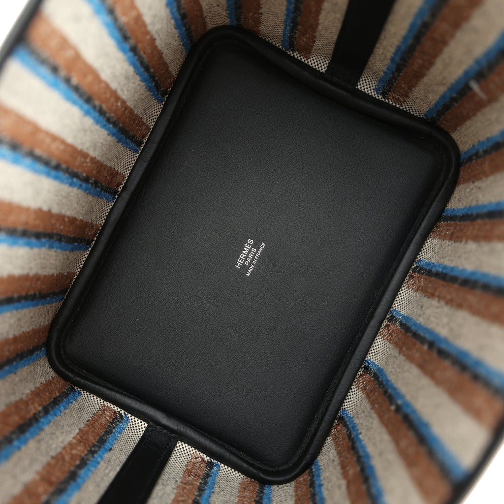 Hermes Stripe Picotin Lock 18 Black Swift and Ecru, Bleu, Black and Fauve Toile H Canvas Palladium Hardware - Image 8