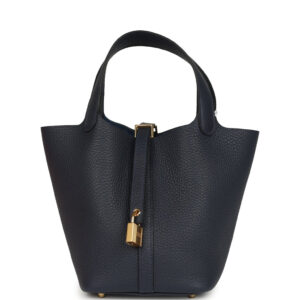 Hermes Picotin Lock 18 Bleu Nuit Clemence Gold Hardware