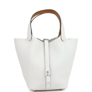 Hermes Picotin Lock Eclat 18 New White Clemence and Sesame Swift Palladium Hardware