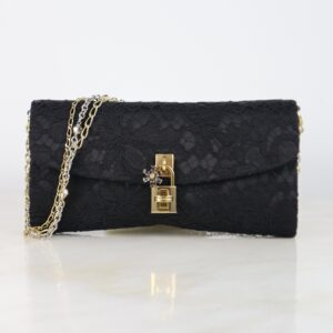 Dolce & Gabbana Black Lace Padlock Chain Clutch WOC