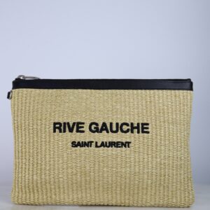 YSL Natural Raffia Rive Gauche Zipped Pouch