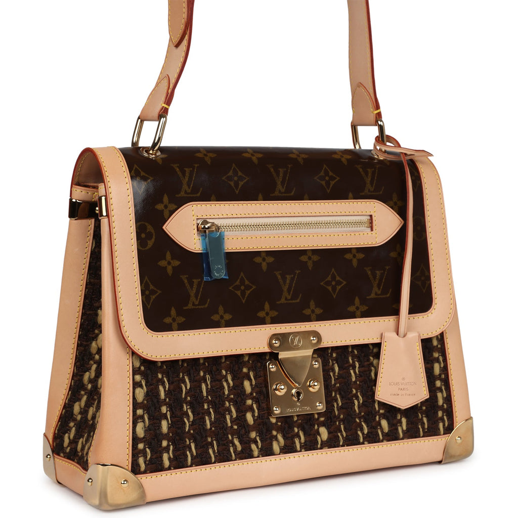 Vintage Louis Vuitton Tweedy Zip GM Brown Monogram Vinyl and Tweed Gold Hardware - Image 3