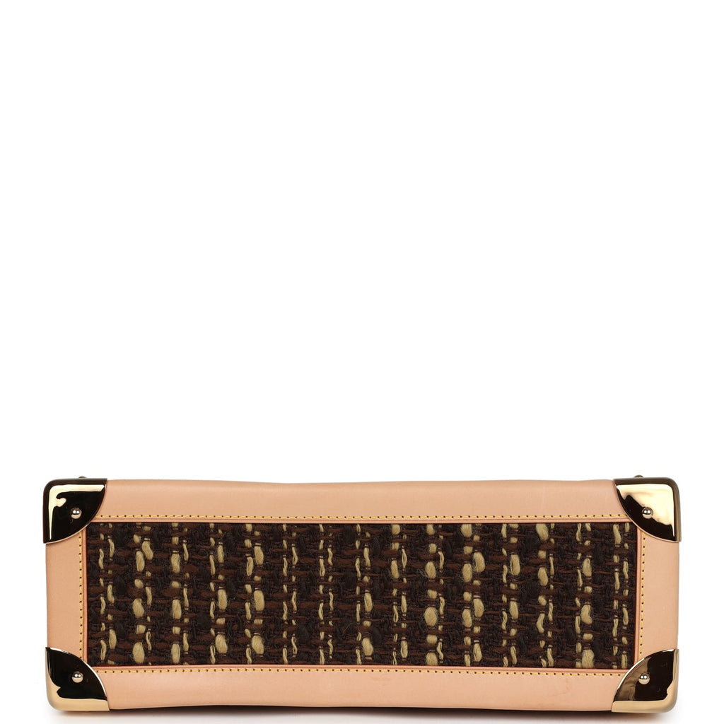 Vintage Louis Vuitton Tweedy Zip GM Brown Monogram Vinyl and Tweed Gold Hardware - Image 7
