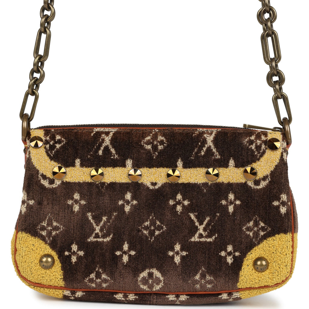 Vintage Louis Vuitton Trompe L'Oeil Pochette Brown and Yellow Velvet Brass Hardware - Image 5