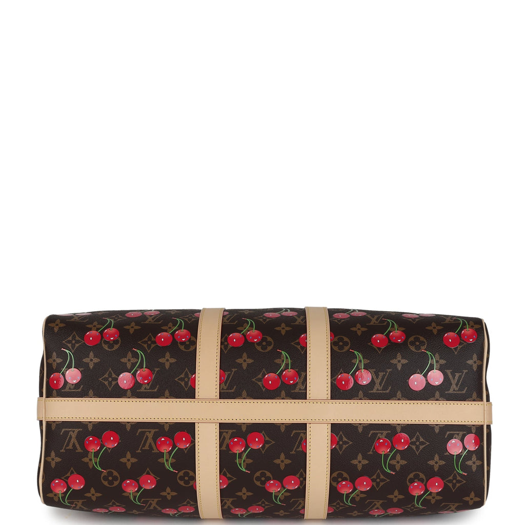 Louis Vuitton X Murakami Keepall Bandouliere 45 Red and Brown Cherry Monogram Gold Hardware - Image 7