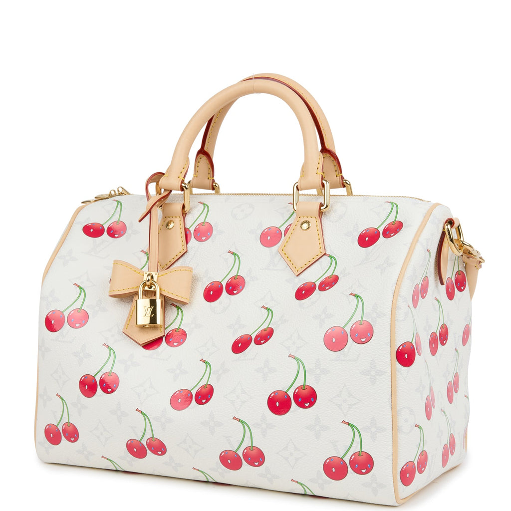 Louis Vuitton X Takashi Murakami Soft Speedy Bandouliere 30 Cherry White Monogram Gold Hardware - Image 6