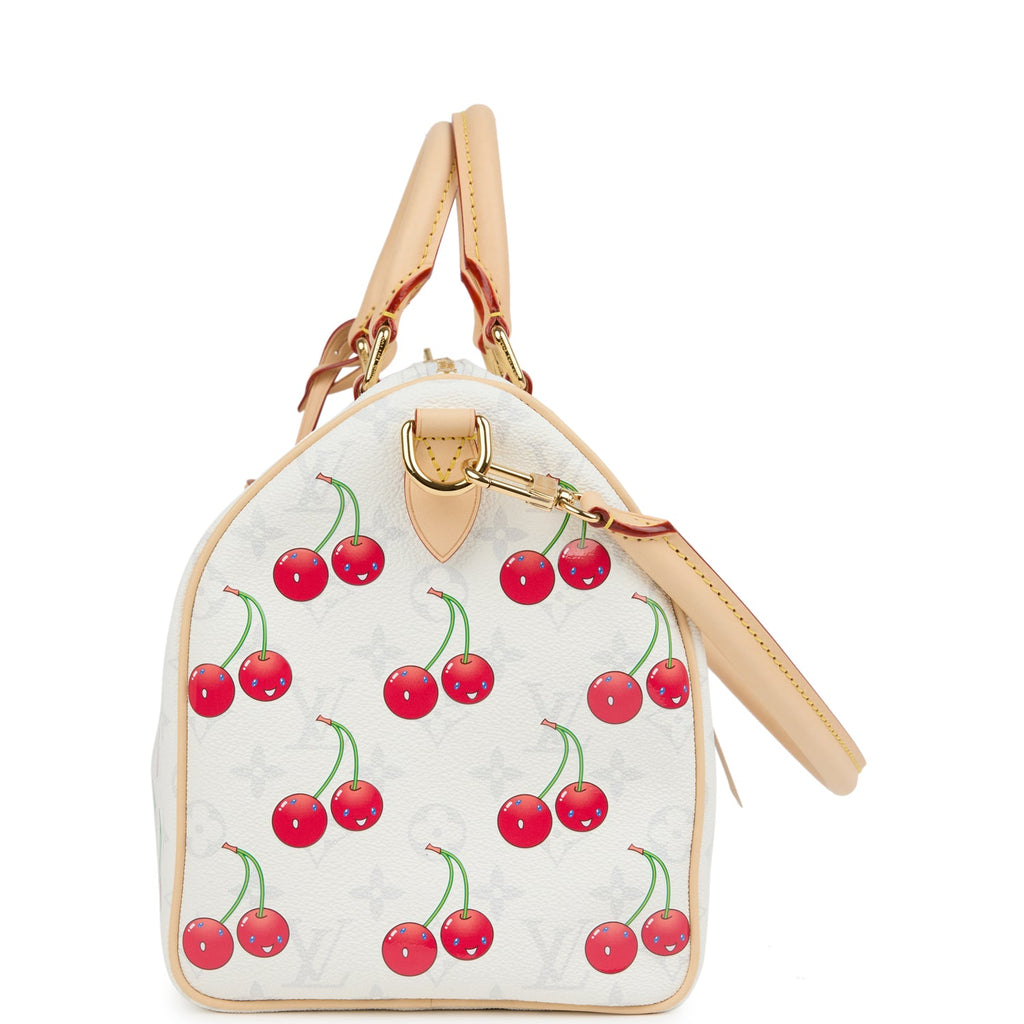 Louis Vuitton X Takashi Murakami Soft Speedy Bandouliere 30 Cherry White Monogram Gold Hardware - Image 4