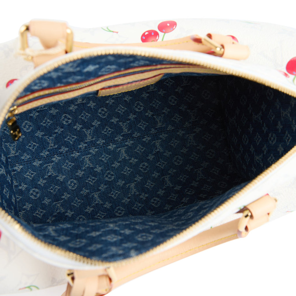Louis Vuitton X Takashi Murakami Soft Speedy Bandouliere 30 Cherry White Monogram Gold Hardware - Image 9