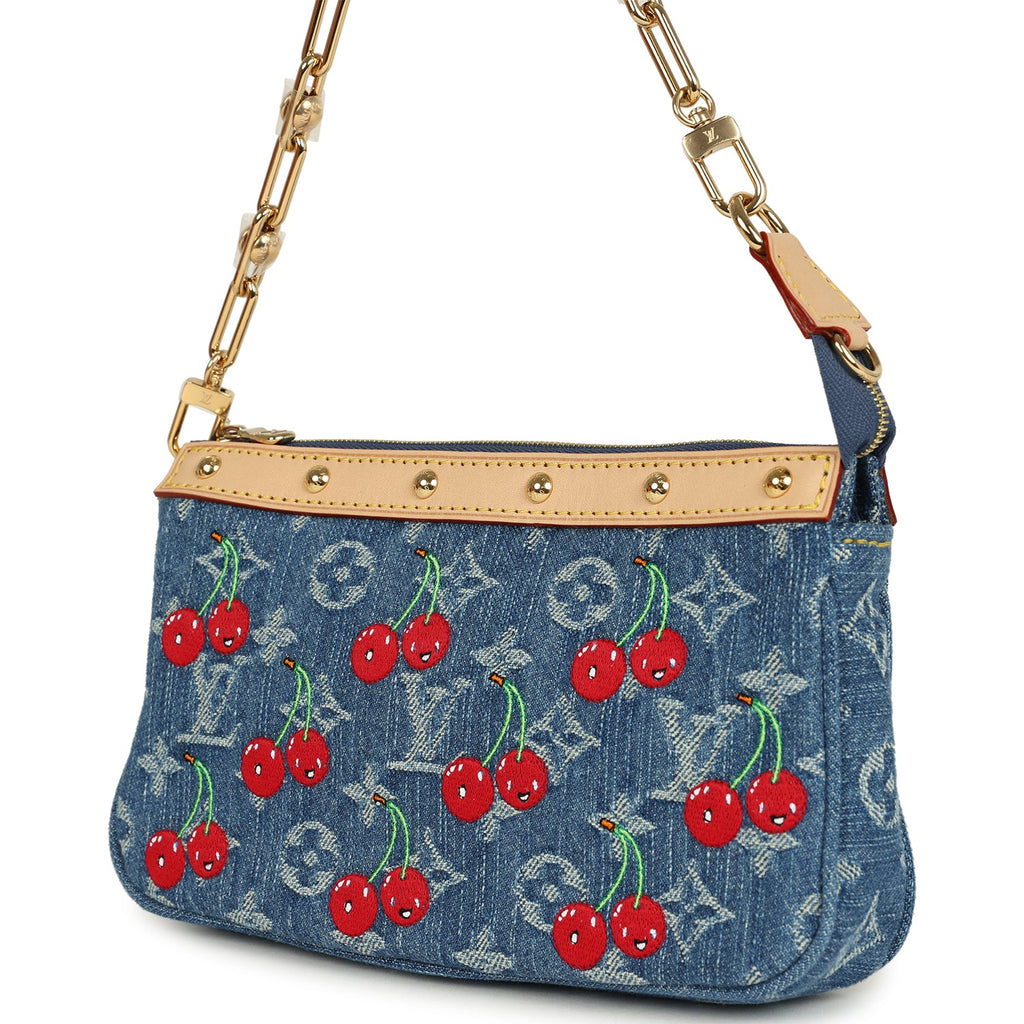 Louis Vuitton X Takashi Murakami Cherry Pochette Accessories Denim Monogram Gold Hardware - Image 5