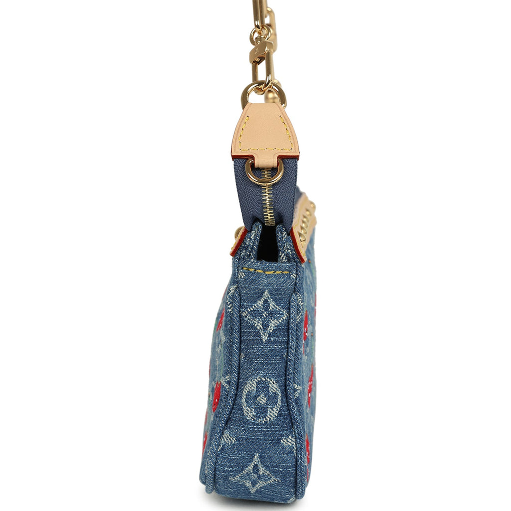 Louis Vuitton X Takashi Murakami Cherry Pochette Accessories Denim Monogram Gold Hardware - Image 6