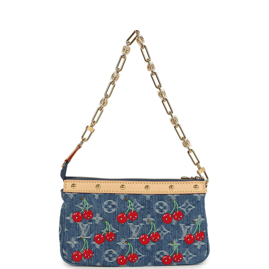 Louis Vuitton X Takashi Murakami Cherry Pochette Accessories Denim Monogram Gold Hardware - Image 7