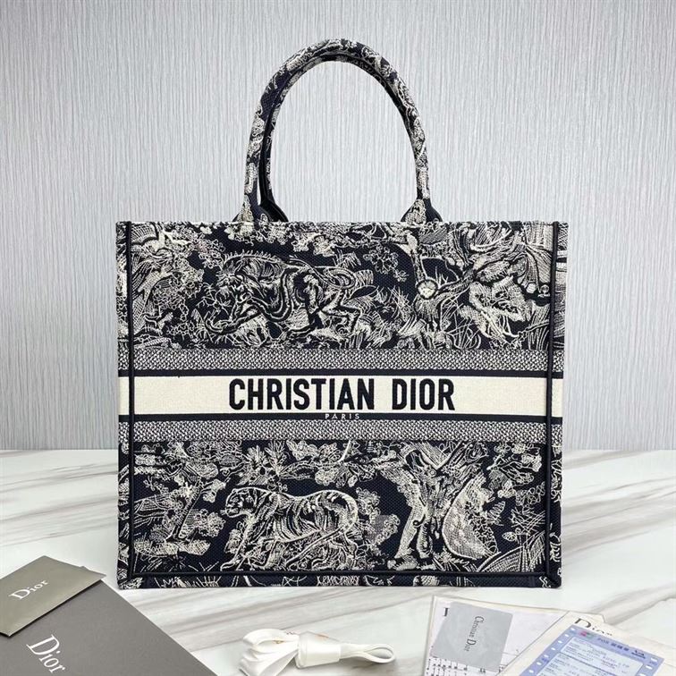 Large Dior Book Tote Blue Toile de Jouy Embroidery - DB004 - Image 3