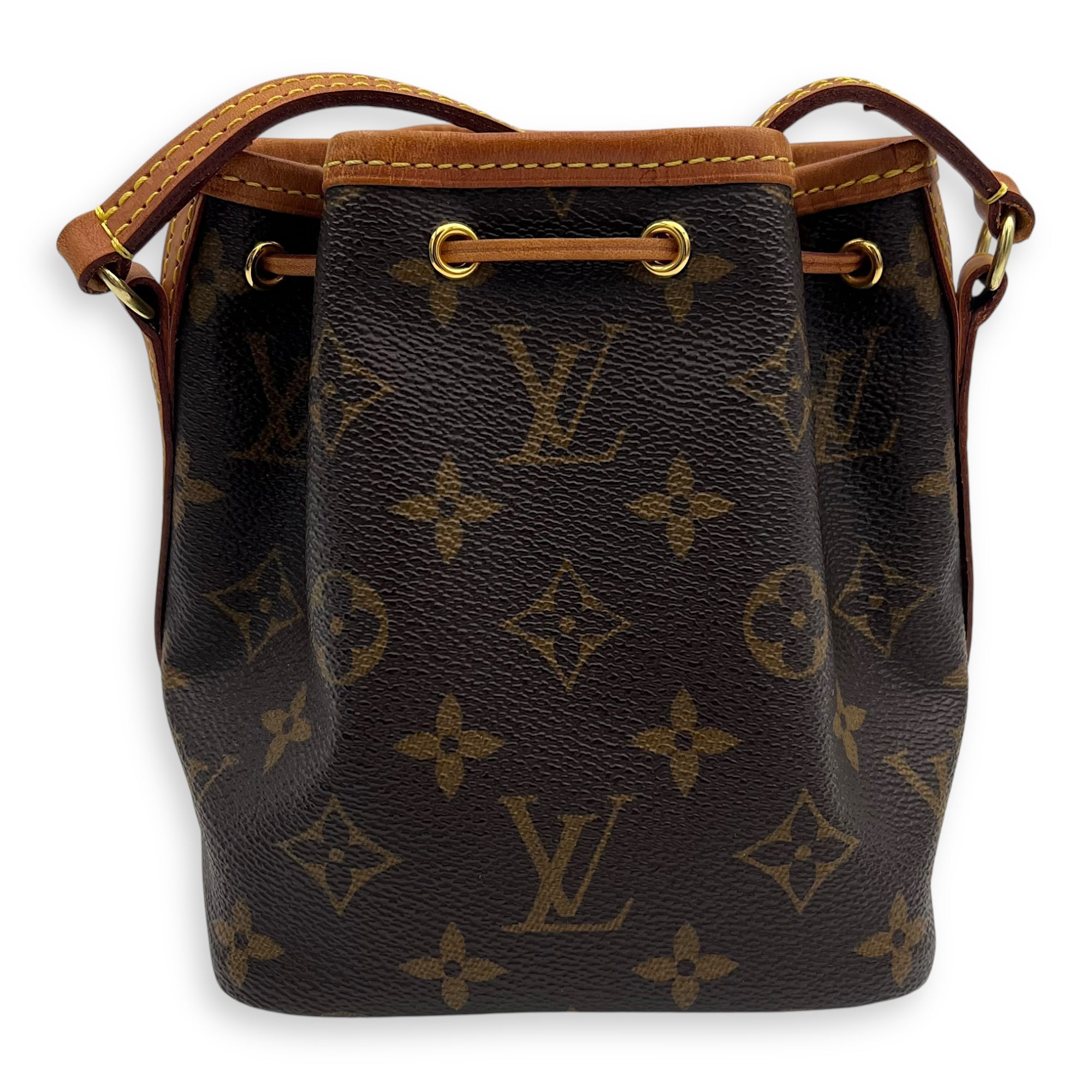 Noe Bucket Bag Nano Brown in Monogram Coated Canvas, Gold hardware - Image 3