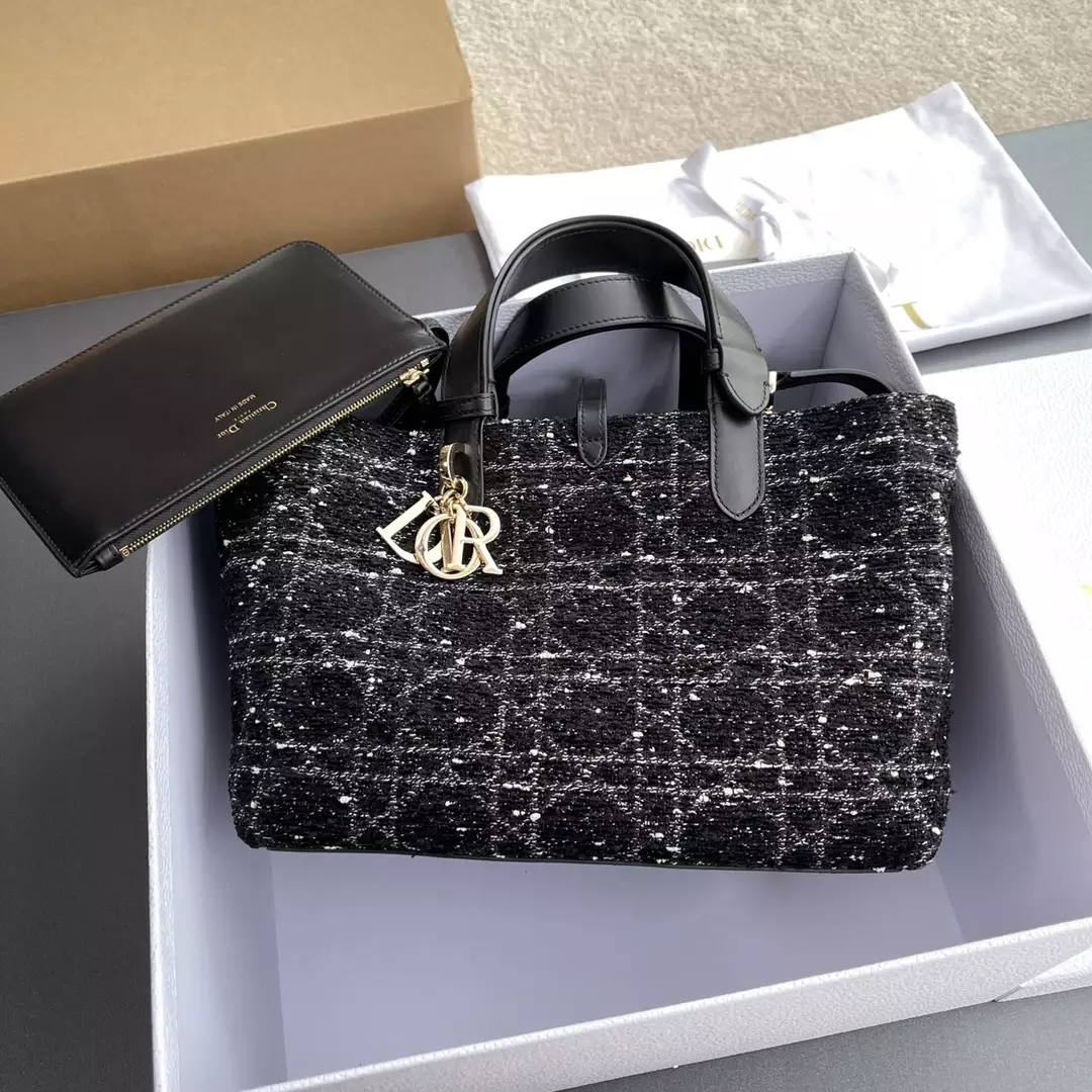 Medium Dior Toujours Bag Black Cannage Tweed - Repbags.ru - Image 6