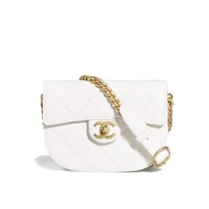 Messenger Bag Grained Calfskin & Gold-Tone Metal White - CB021