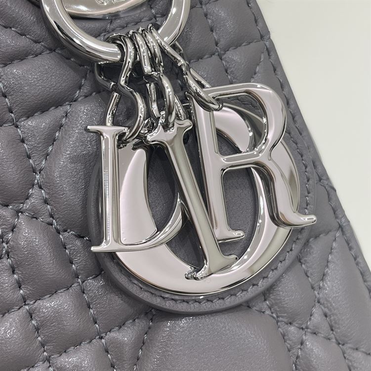Mini Lady Dior Bag Grey Cannage Leather - Image 9