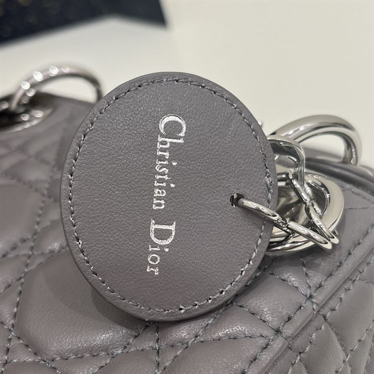 Mini Lady Dior Bag Grey Cannage Leather - Image 10