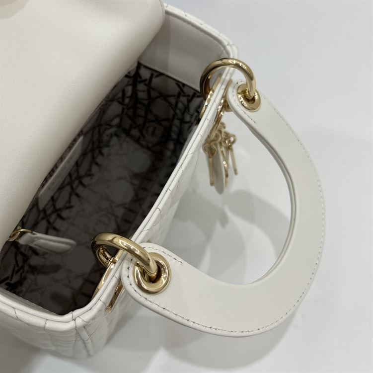 Mini Lady Dior Bag Latte Cannage Lambskin - Image 8