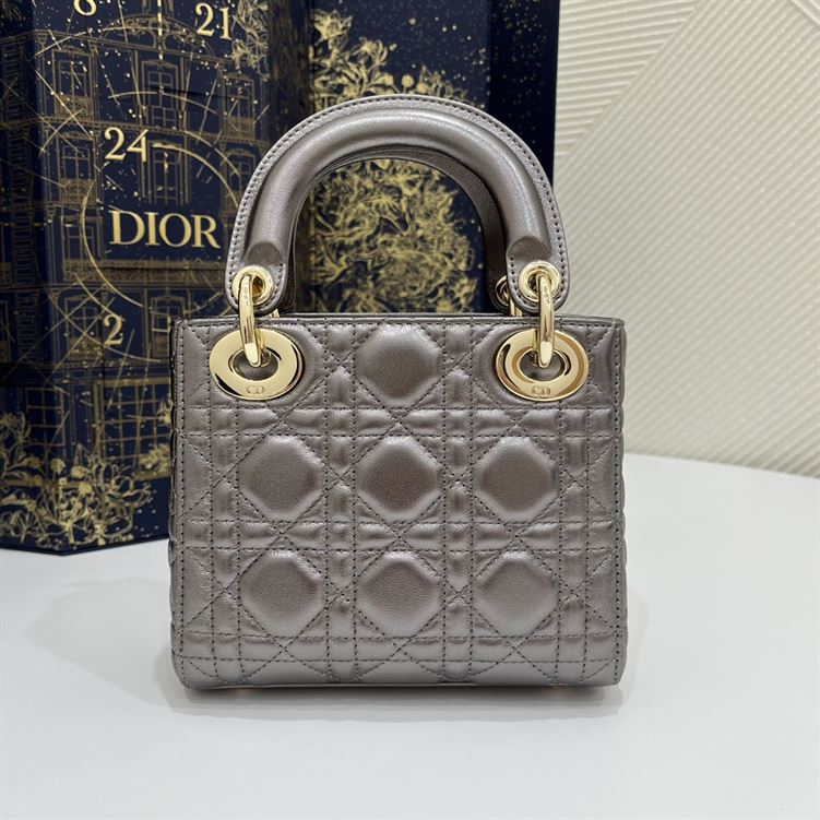 Mini Lady Dior Bag Metallic Grey - Image 4