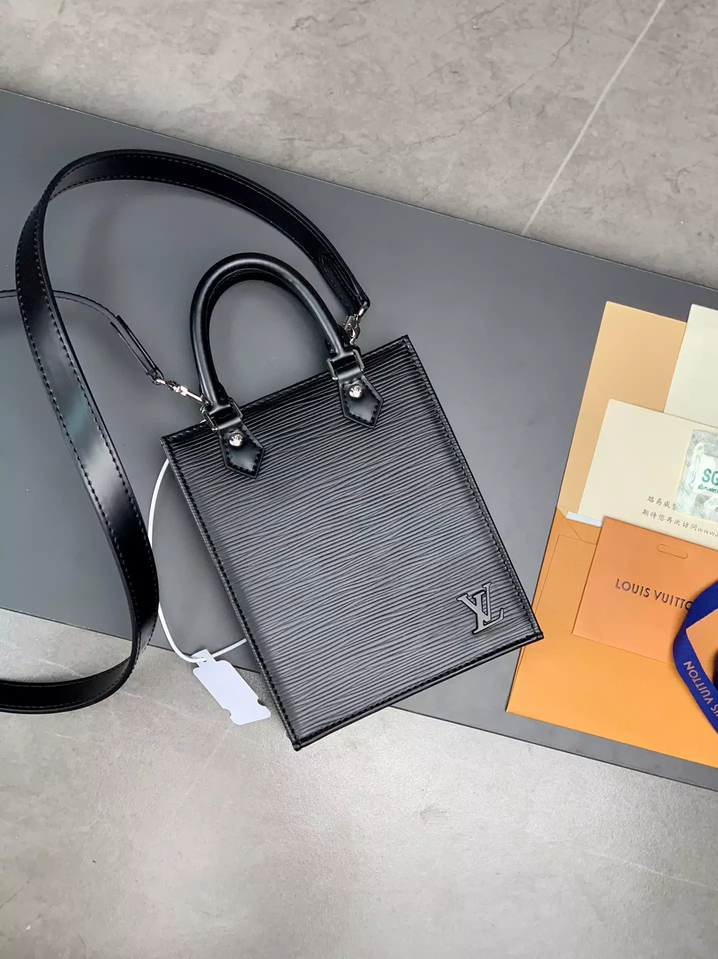 Petit Sac Plat Bag Black Epi Cowhide Leather - Repbags.ru - Image 4