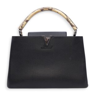 Capucines Black Crossbody in Python Leather, Silver hardware