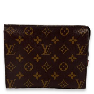 Pochette Toilette 19 Brown Pouch in Monogram Coated Canvas, Gold hardware