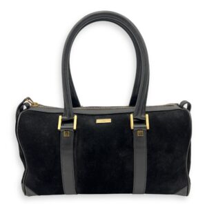 Boston Top Handle Bag Black in Suede Leather, Gold hardware