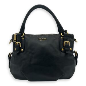Logo Top Handle Bag Black in Calfskin, Gold hardware