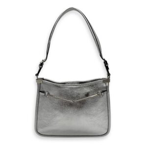 Slim Horsebit Small Silver Shoulder Bag in Calfskin, Silver hardware